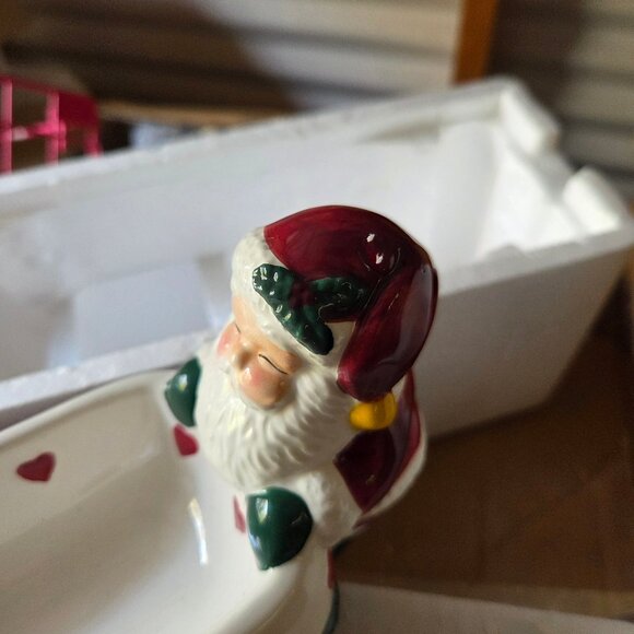 Christmas Holiday Santa Claus Snowman Ceramic Cracker Serve Tray Cheese Dish - Picture 3 of 4